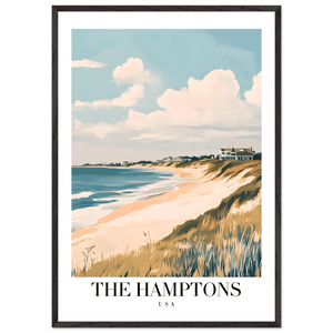 The Hamptons USA Framed Poster – Coastal Chic Vintage Travel Wall Art in Various Sizes & Frame Finishes - Vibrantwalls