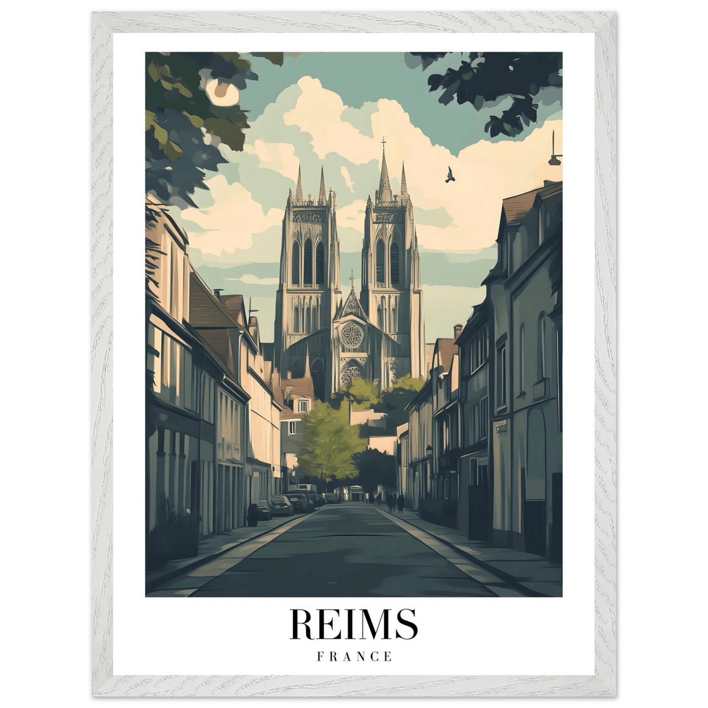 Reims France Framed Poster – Vintage Cathedral Cityscape Wall Art with Customizable Wooden Frame - Vibrantwalls