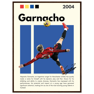 Alejandro Garnacho Manchester United Dynamic Football Poster 60x80 cm 24x32″ Dark wood frame Vibrantwalls