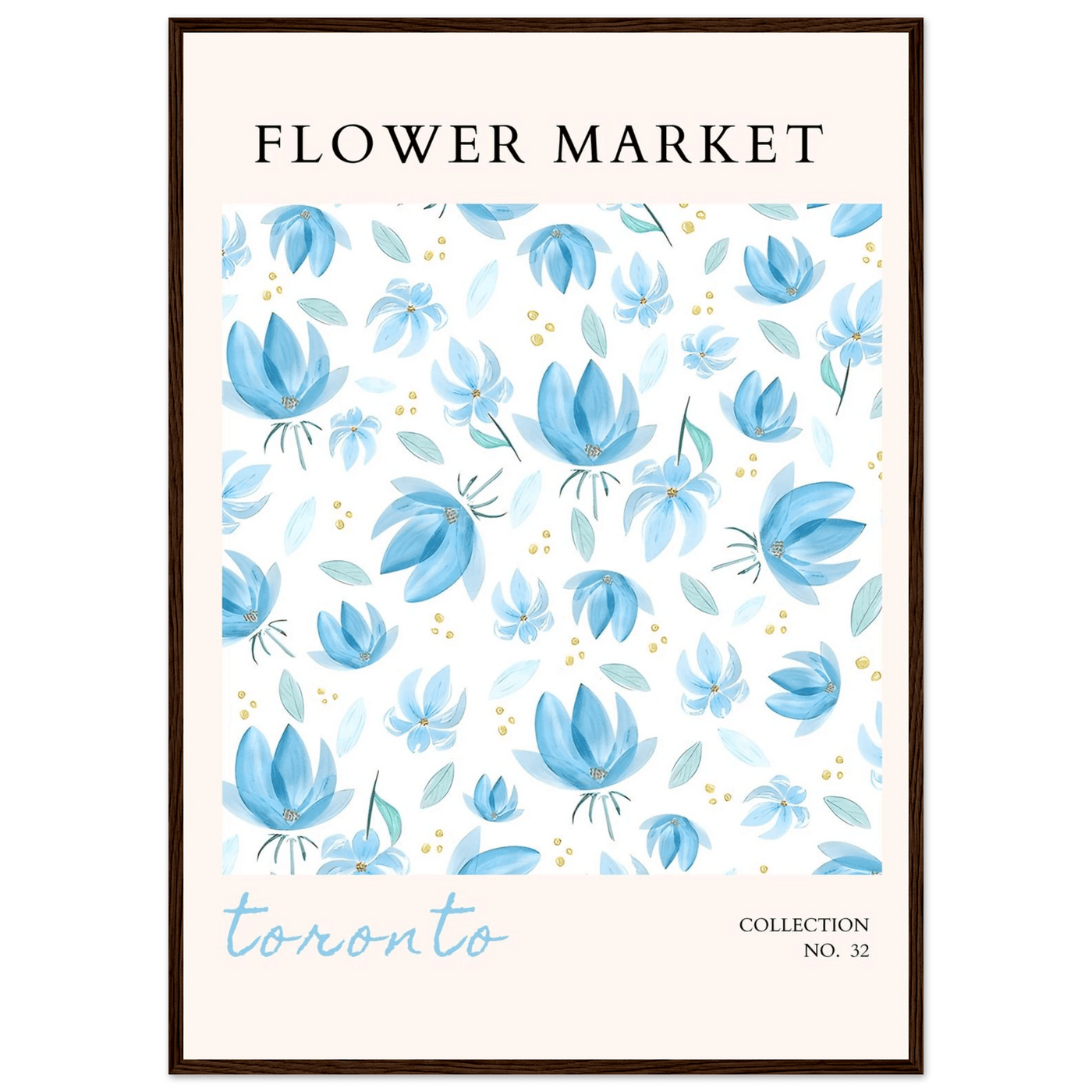 Toronto Flower Market Wall Art – Delicate Blue Floral & Gold Dot Prints | Framed & Ready-to-Hang - Vibrantwalls