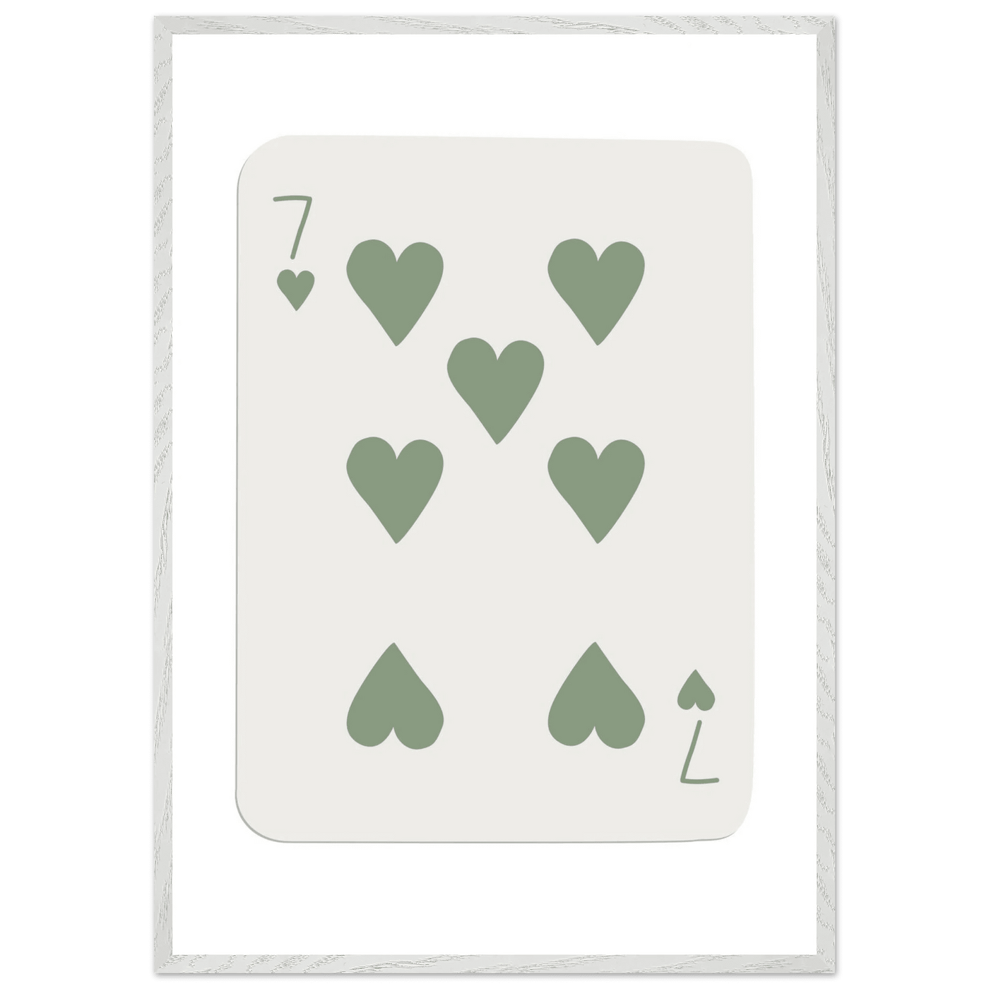Minimalist Poker Card Art - Seven of Hearts - Sage Green Framed Poster, Eco-Friendly Decor - Vibrantwalls