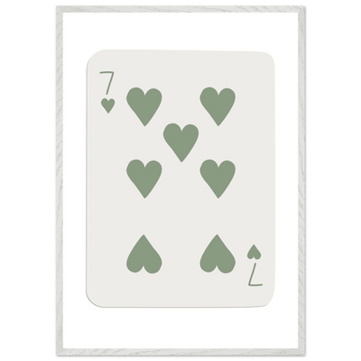 Minimalist Poker Card Art - Seven of Hearts - Sage Green Framed Poster, Eco-Friendly Decor - Vibrantwalls
