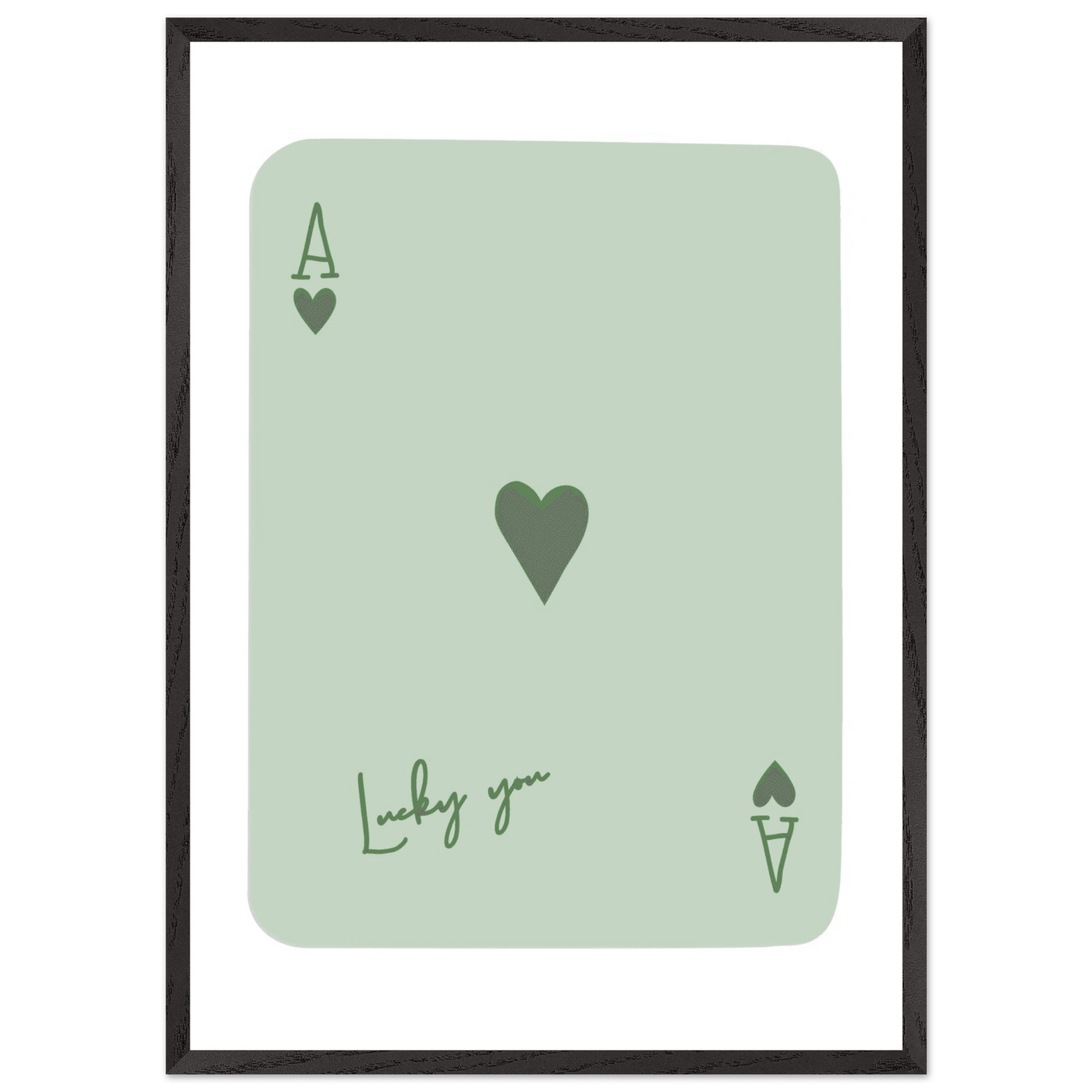 Minimalist Ace of Hearts Poker Card Print - Eco-Friendly Framed Wall Art, 'Lucky You' Design - Vibrantwalls