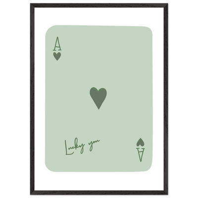 Minimalist Ace of Hearts Poker Card Print - Eco-Friendly Framed Wall Art, 'Lucky You' Design - Vibrantwalls