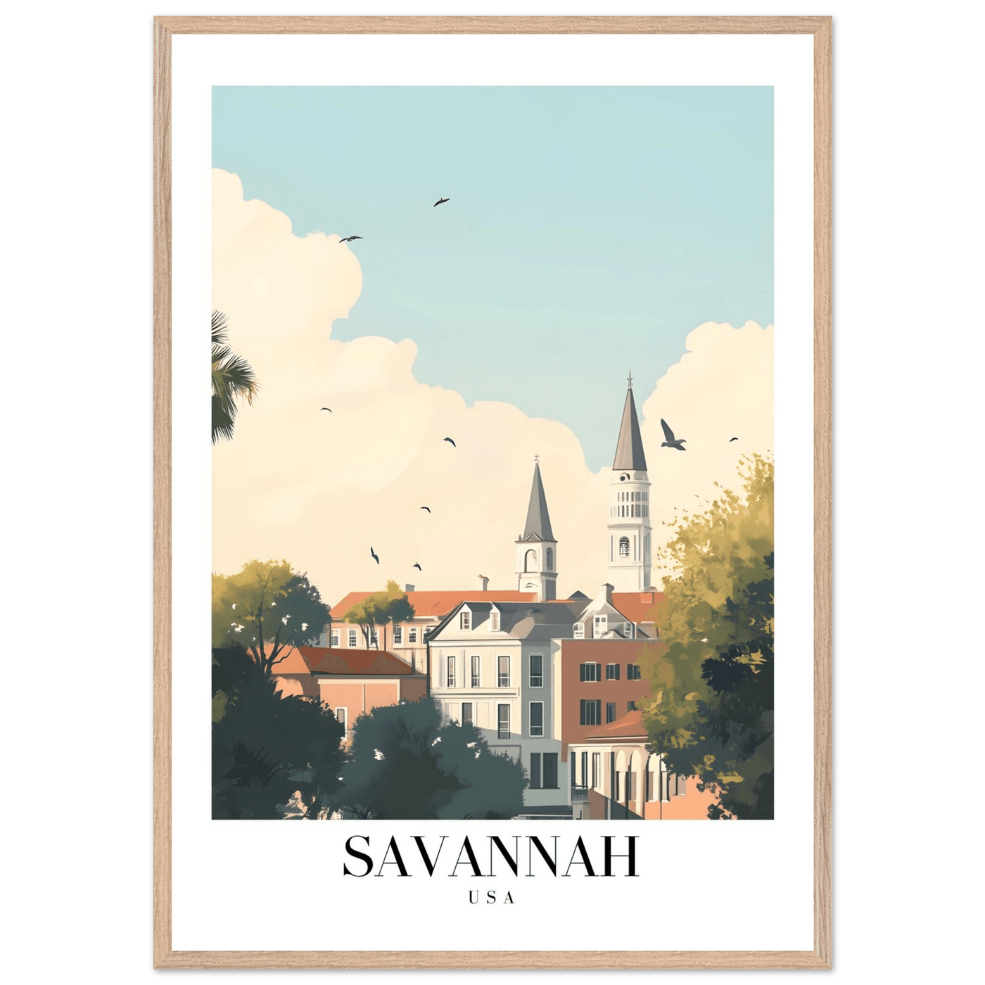 Savannah USA Framed Poster – Charming Cityscape Wall Art with Wooden Frame - Vibrantwalls
