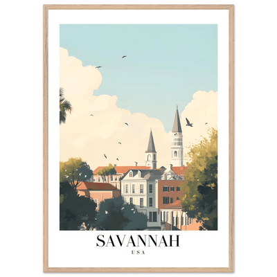 Savannah USA Framed Poster – Charming Cityscape Wall Art with Wooden Frame - Vibrantwalls