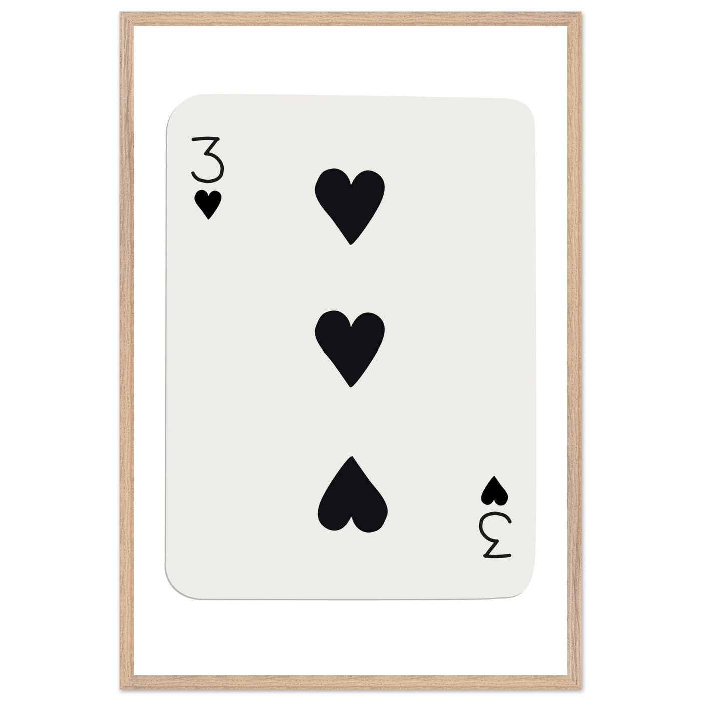 Three of Hearts Poker Card Print - Eco-Friendly Framed Poster Art, Available in Multiple Sizes & Frame Finishes - Vibrantwalls