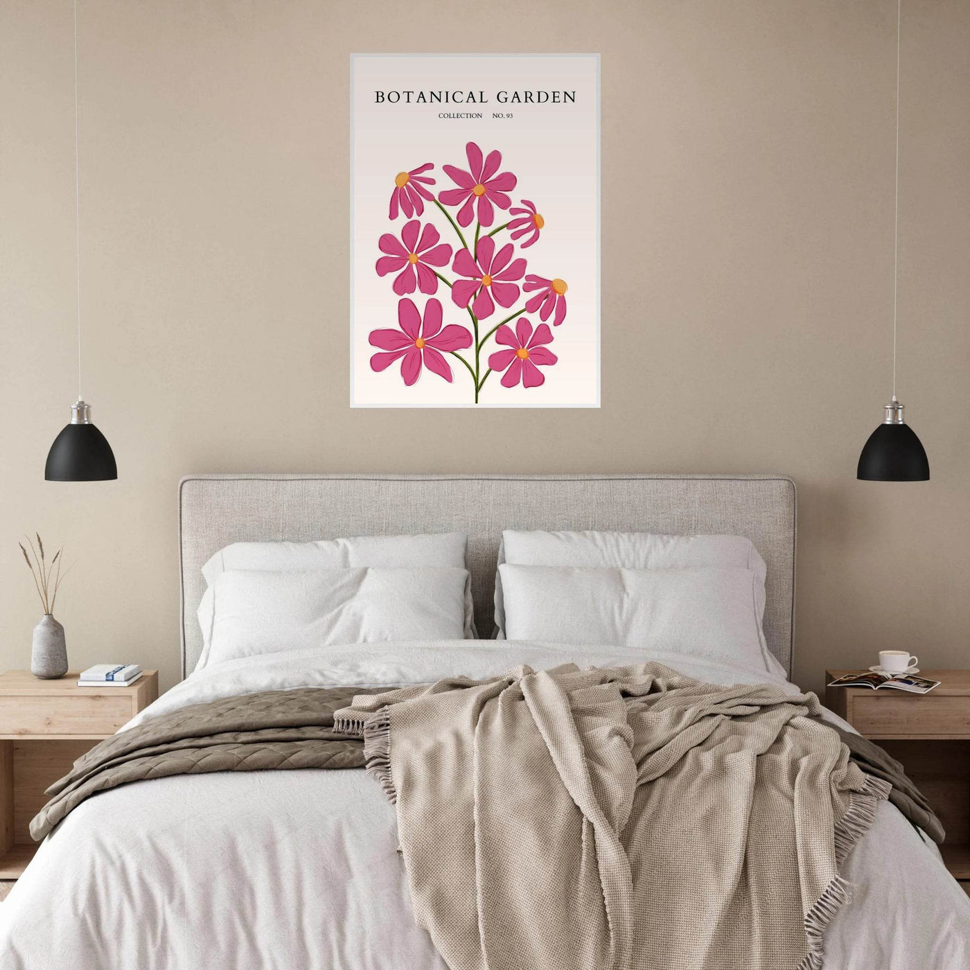 Vibrant Botanical Garden Framed Poster – Pink Cosmos & Abstract Floral Art Print | Ready-to-Hang in Various Sizes - Vibrantwalls