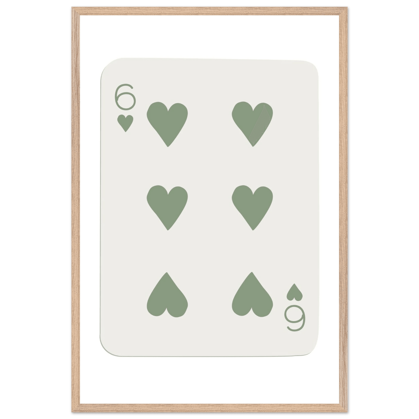 Minimalist Six of Hearts Poker Card Print - Mounted & Framed Art in Eco-Friendly Wood, Choose Your Size & Frame - Vibrantwalls