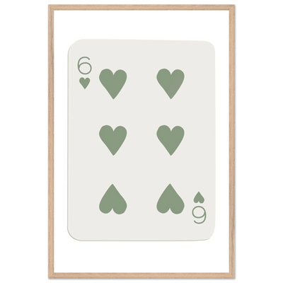 Minimalist Six of Hearts Poker Card Print - Mounted & Framed Art in Eco-Friendly Wood, Choose Your Size & Frame - Vibrantwalls