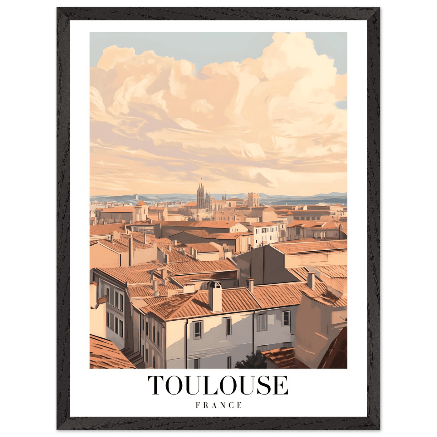 Toulouse France Framed Poster – Vintage Sunset Cityscape Wall Art with Wooden Frame - Vibrantwalls