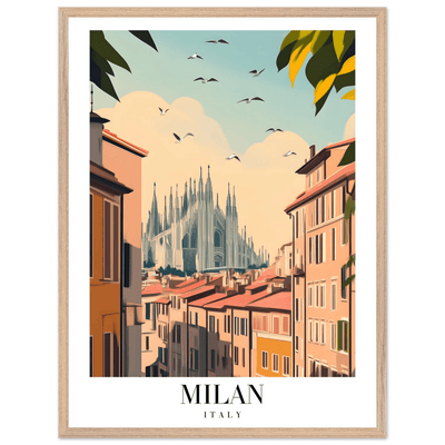 Milan Italy Framed Poster – Vintage Travel Wall Art with Duomo View & Wooden Frame - Vibrantwalls