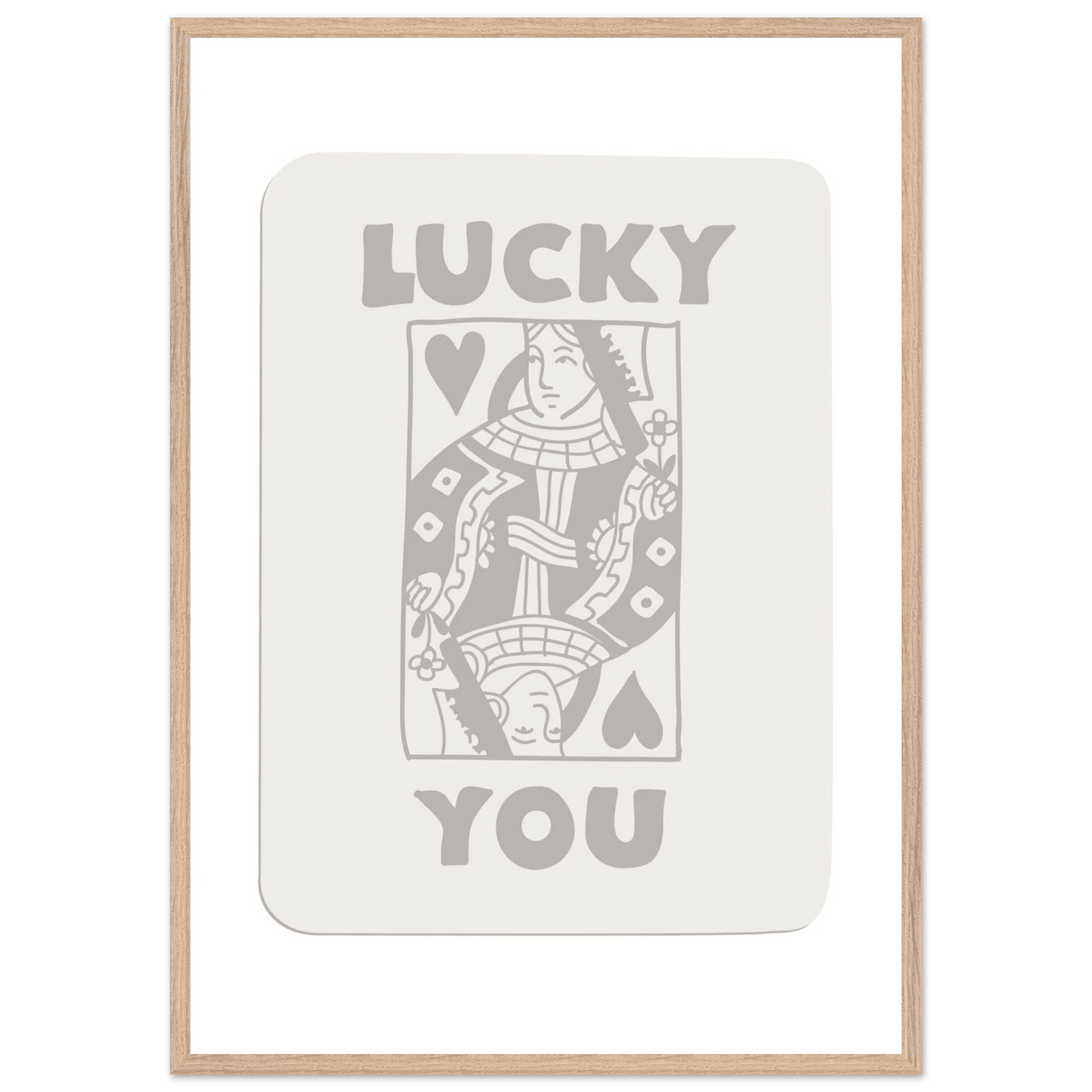 Lucky You Poker Queen of Hearts Framed Art - Modern Card Game Print, Eco-Friendly Wood Frame - Vibrantwalls