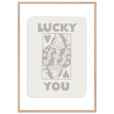 Lucky You Poker Queen of Hearts Framed Art - Modern Card Game Print, Eco-Friendly Wood Frame - Vibrantwalls