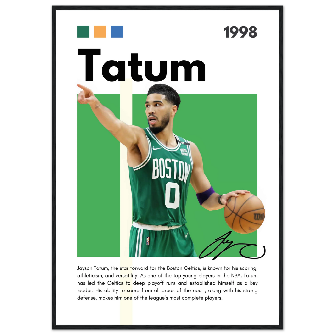 Jayson Tatum Boston Celtics Star Framed Poster A1 (59.4 x 84.1 cm) Black frame Vibrantwalls