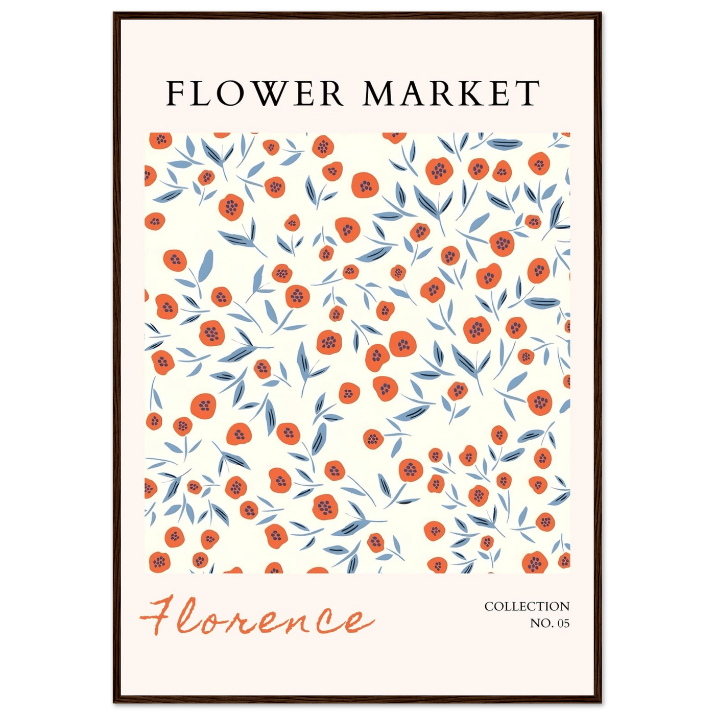 Florence Flower Market Art Print – Vibrant Orange Poppies & Blue Leaves | Framed & Ready-to-Hang Wall Art - Vibrantwalls
