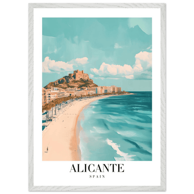 Alicante Spain Framed Poster – Vintage Coastal Wall Art with Azure Blues & Sandy Hues - Vibrantwalls