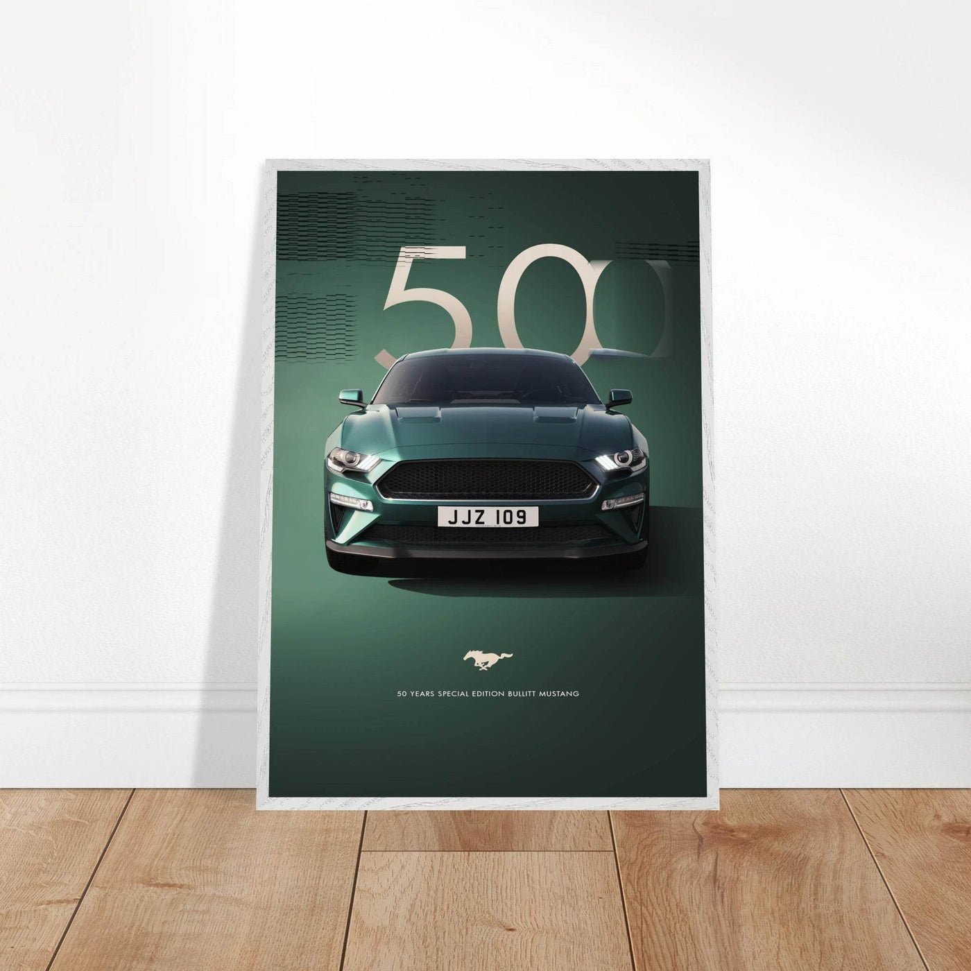 1968 Bullitt Mustang GT - 50th Anniversary Framed Poster | Iconic Dark Highland Green, Ready-to-Hang Wall Art - Vibrantwalls