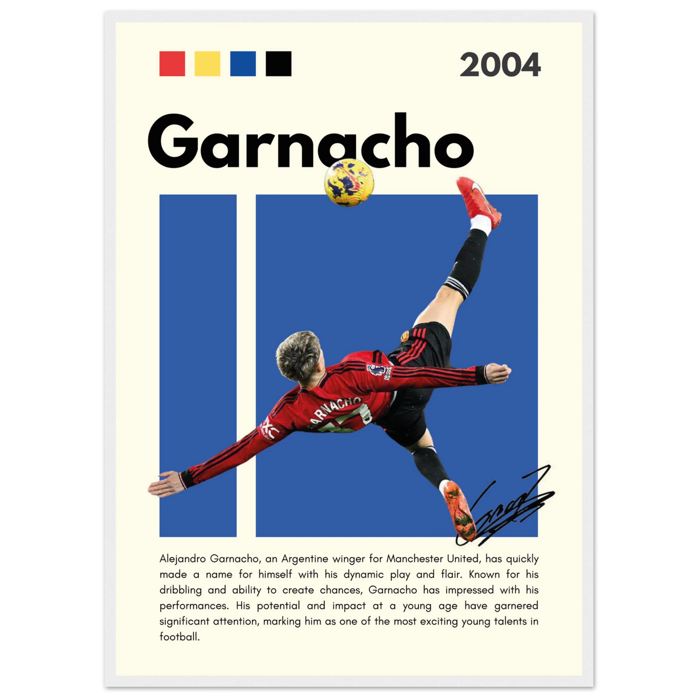 Alejandro Garnacho Manchester United Dynamic Football Poster 50x70 cm 20x28″ White frame Vibrantwalls