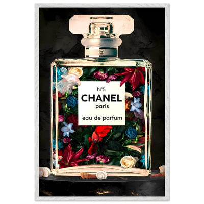 Chanel No. 5 Floral Fantasy Framed Art Print: A Timeless Blend of Iconic Fragrance and Vibrant Botanicals - Vibrantwalls