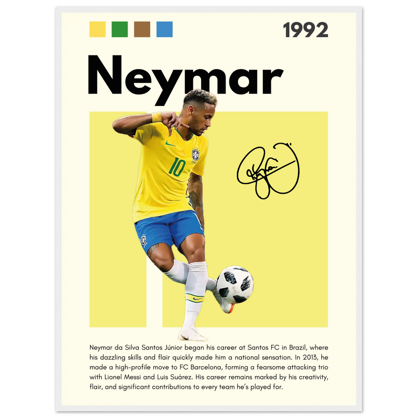 Neymar Jr. Brazilian Football Legend Framed Poster – Vibrant Pop Art Football Print 60x80 cm 24x32″ White frame Vibrantwalls