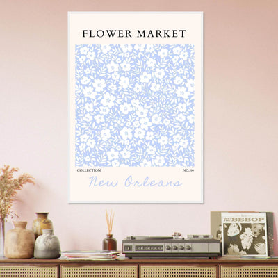 Flower Market New Orleans – Chic Periwinkle Floral Framed Poster | Ready-to-Hang Wall Art - Vibrantwalls