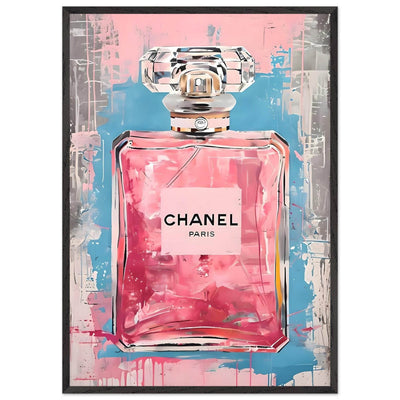 Coco Mademoiselle Chanel Art Print - Pink & Blue Pop Art Style Framed Poster - Vibrantwalls