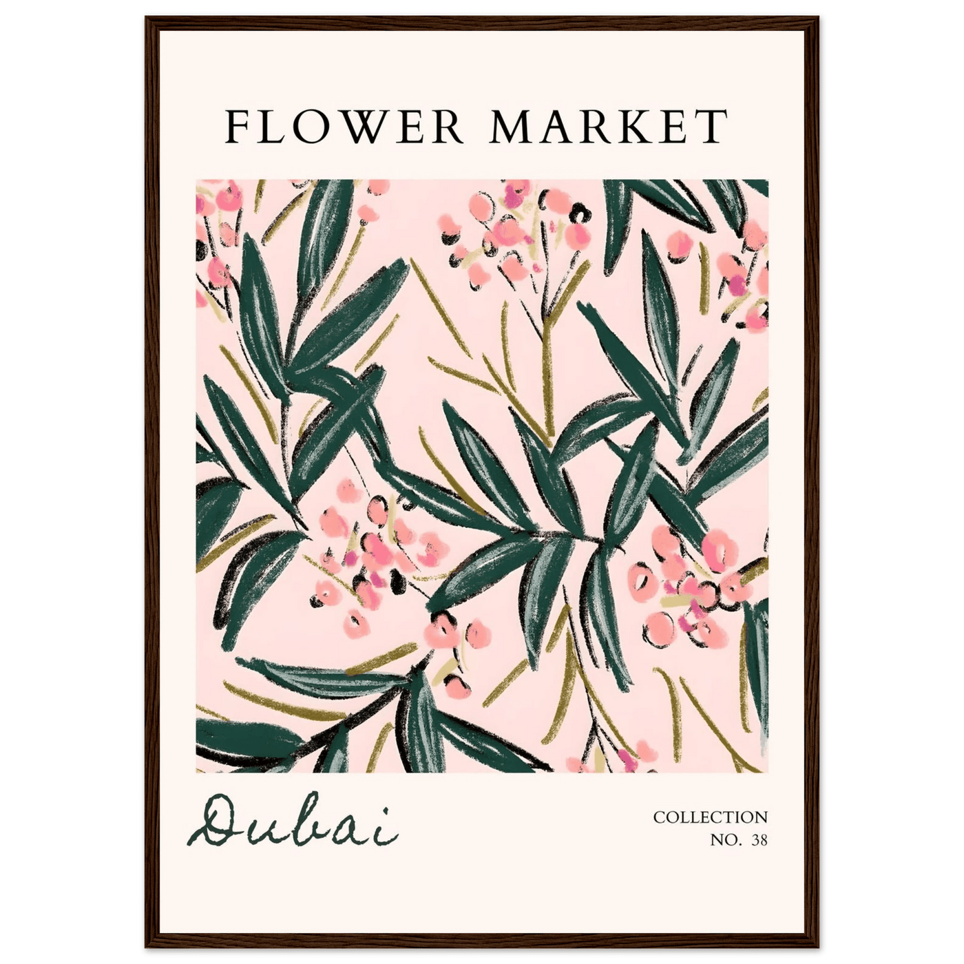 Dubai Flower Market Art Print – Blush Pink & Emerald Green Botanical Framed Poster | Ready-to-Hang - Vibrantwalls