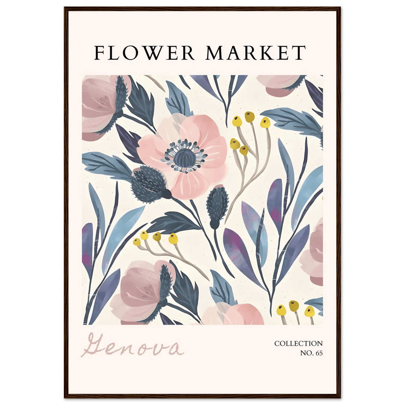 Flower Market 'Genova' Framed Poster – Blush & Indigo Floral Art Print | Ready-to-Hang Botanical Decor - Vibrantwalls