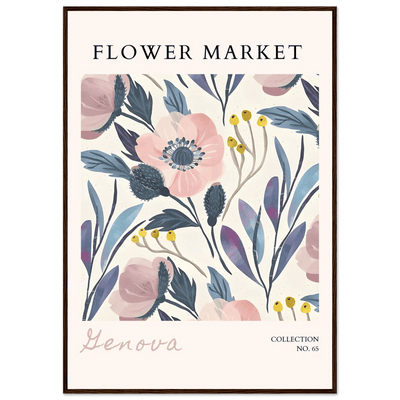 Flower Market 'Genova' Framed Poster – Blush & Indigo Floral Art Print | Ready-to-Hang Botanical Decor - Vibrantwalls