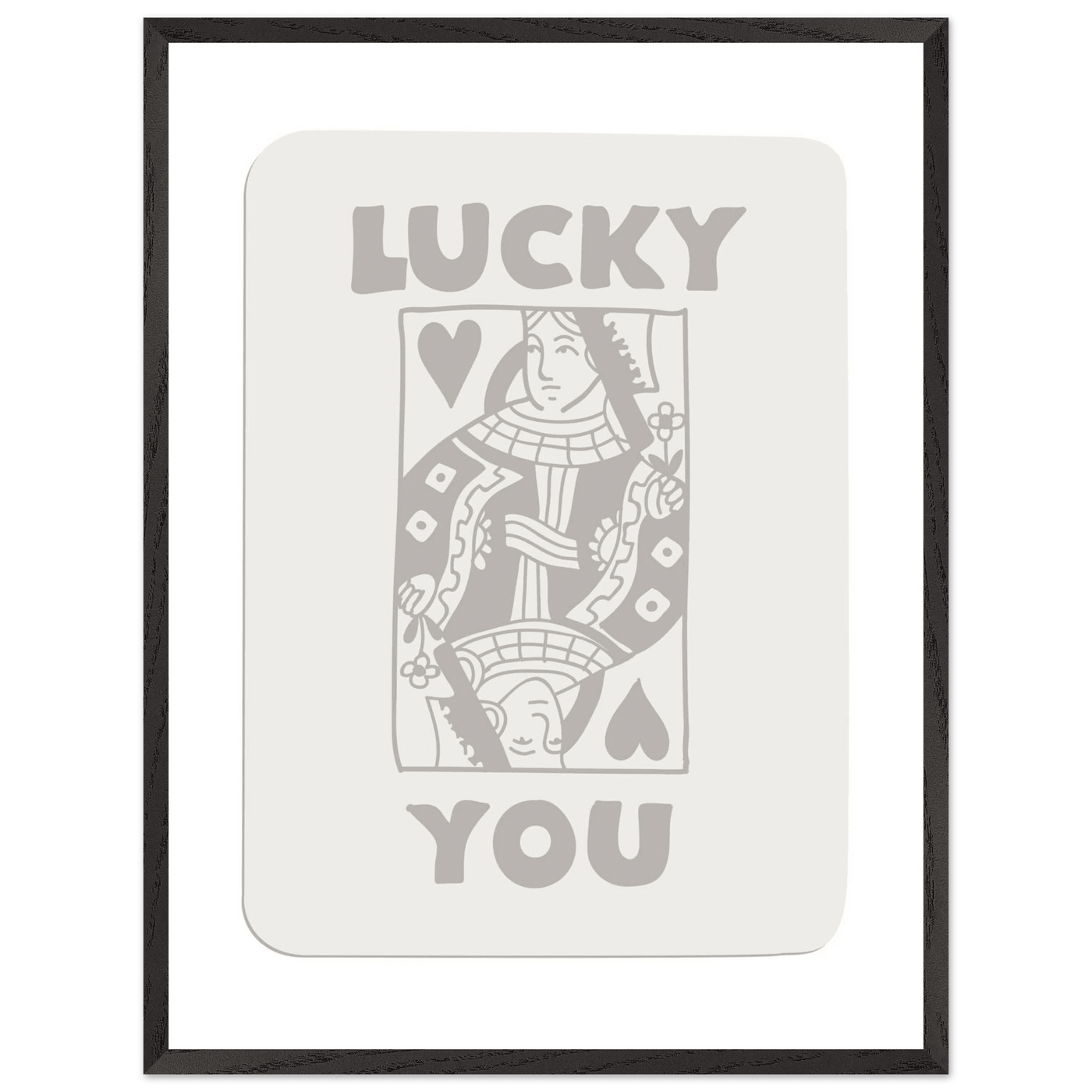 Lucky You Poker Queen of Hearts Framed Art - Modern Card Game Print, Eco-Friendly Wood Frame - Vibrantwalls