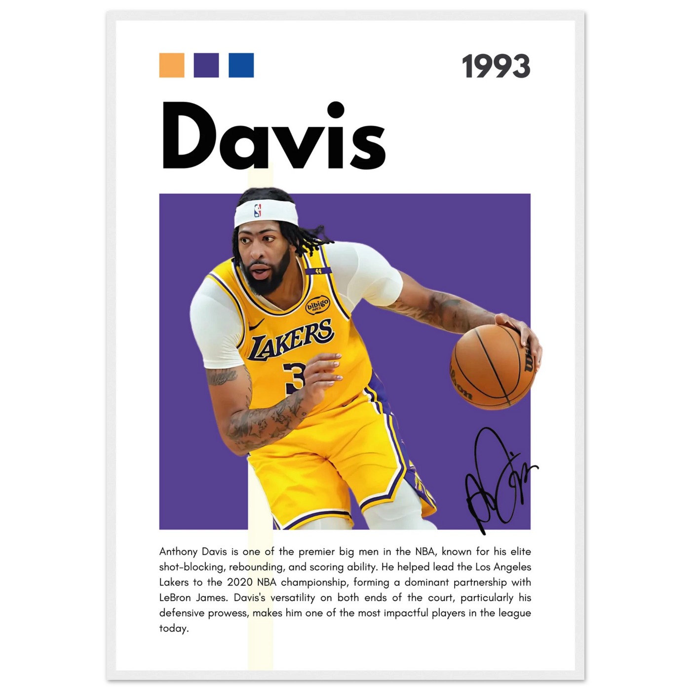 Anthony Davis Lakers Modern Basketball Art Print A1 (59.4 x 84.1 cm) White frame Vibrantwalls