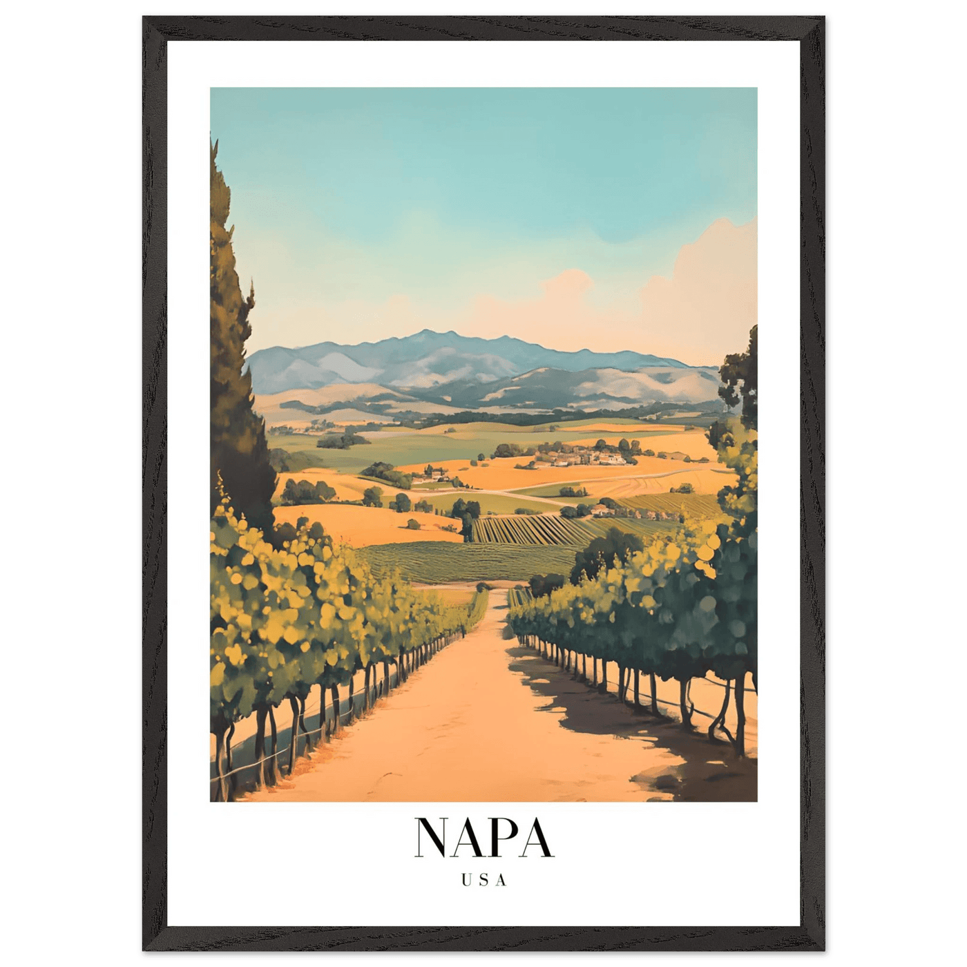 Napa Valley Vineyard Framed Poster – Vintage Travel Wall Art with Wooden Frame - Vibrantwalls