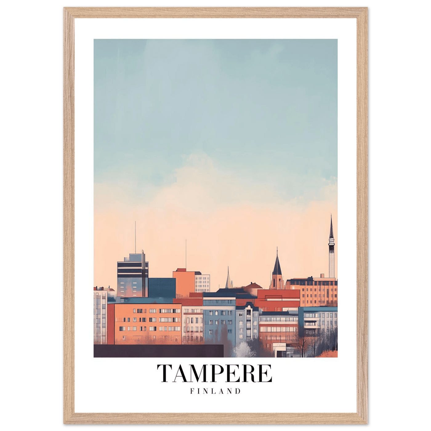 Tampere Finland Framed Poster – Modern Cityscape Wall Art with Customizable Wooden Frame - Vibrantwalls