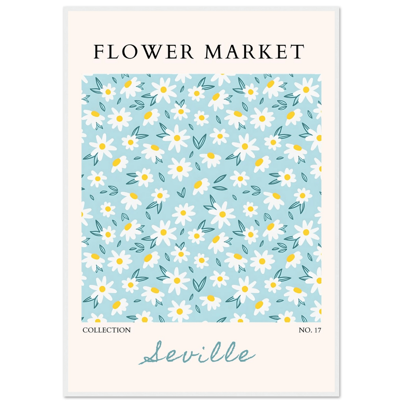 Charming Daisy Field Framed Poster – Pastel Blue & White Floral Art Print | Ready-to-Hang Wall Decor - Vibrantwalls