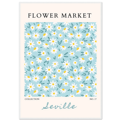 Charming Daisy Field Framed Poster – Pastel Blue & White Floral Art Print | Ready-to-Hang Wall Decor - Vibrantwalls
