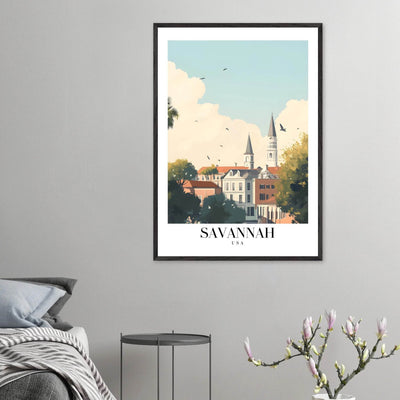 Savannah USA Framed Poster – Charming Cityscape Wall Art with Wooden Frame - Vibrantwalls