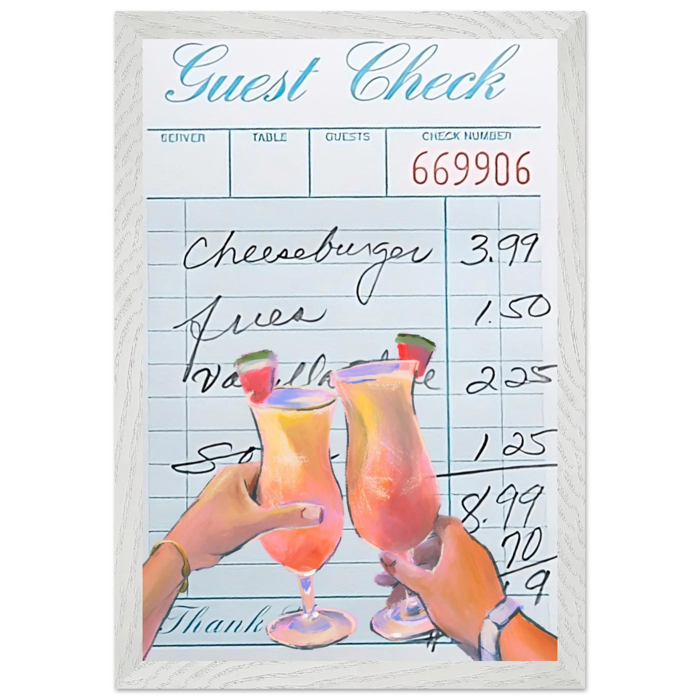 Retro Diner Cocktail "Guest Check" 30x45 cm 12x18″ White frame Ready-to-hang Vibrantwalls