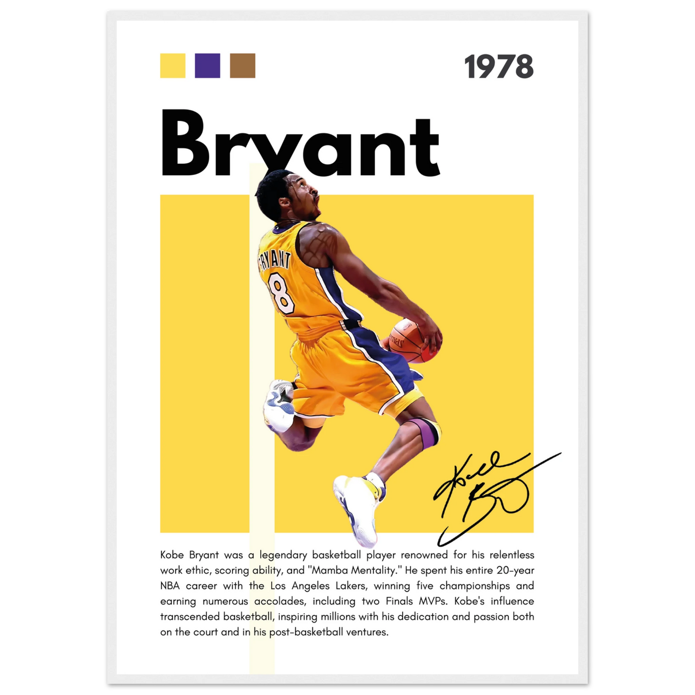 Kobe Bryant Number 24 Lakers Modern Print A1 (59.4 x 84.1 cm) White frame Vibrantwalls