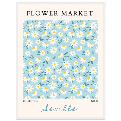 Charming Daisy Field Framed Poster – Pastel Blue & White Floral Art Print | Ready-to-Hang Wall Decor - Vibrantwalls