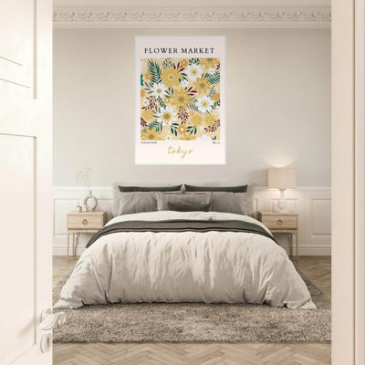 Tokyo Flower Market Framed Poster – Botanical Golden & White Floral Print | Ready-to-Hang Wall Art - Vibrantwalls