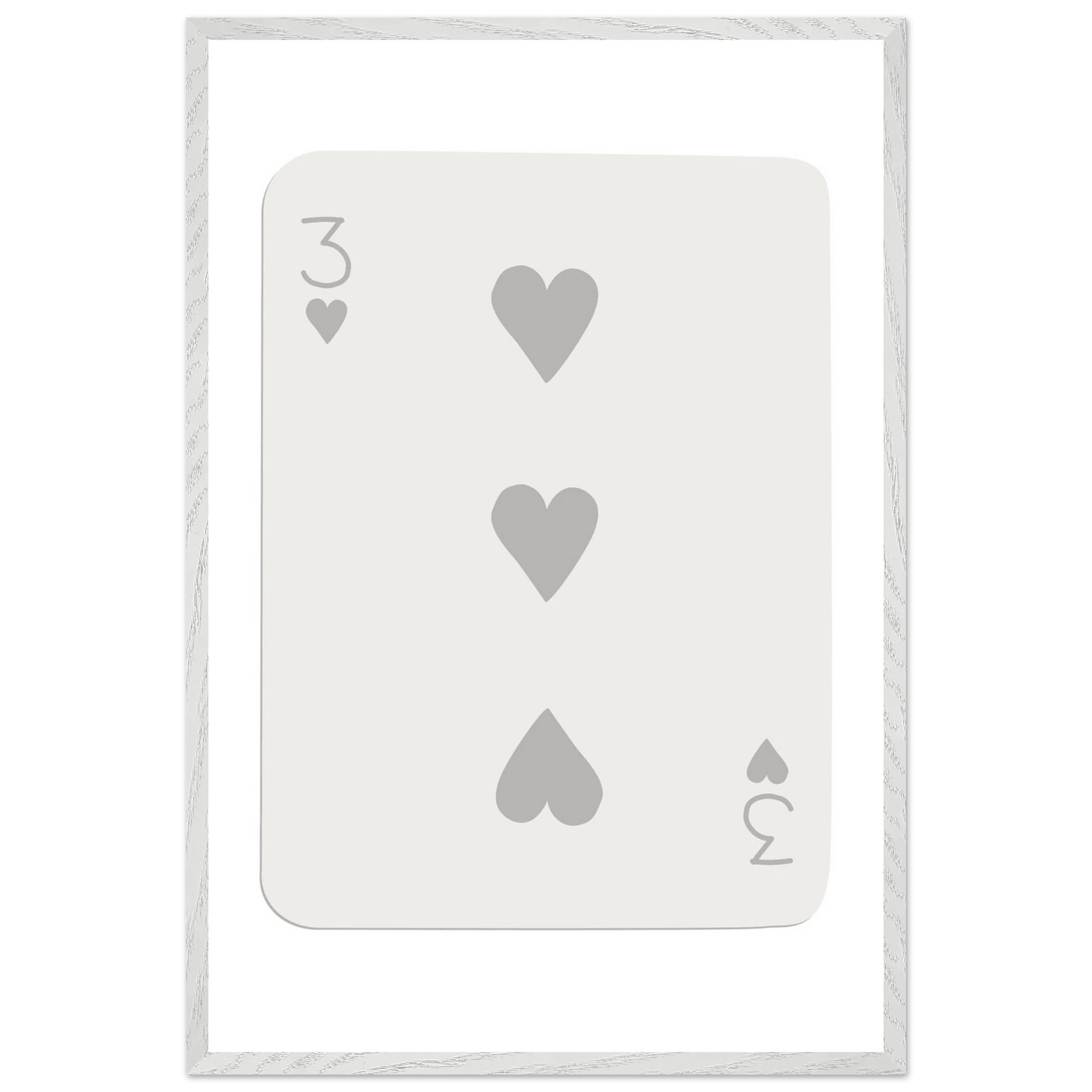 Minimalist Three of Hearts Poker Card Print - Eco-Friendly Framed Wall Art, Matte Finish - Vibrantwalls