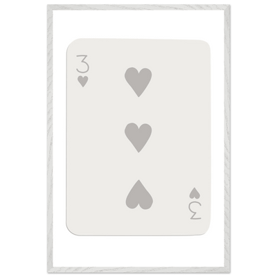 Minimalist Three of Hearts Poker Card Print - Eco-Friendly Framed Wall Art, Matte Finish - Vibrantwalls