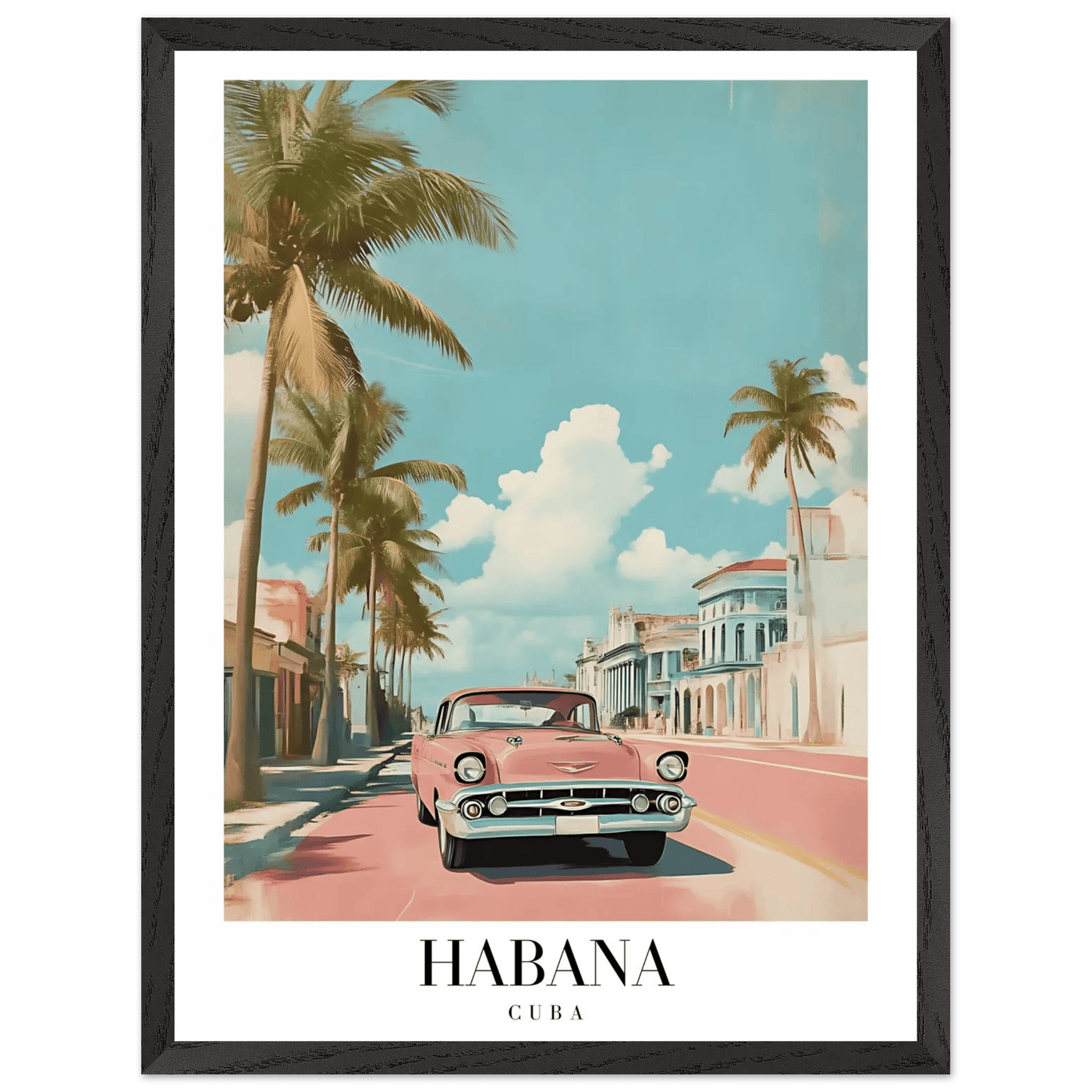 Habana Cuba Framed Poster – Vintage Pink Car Travel Art with Wooden Frame - Vibrantwalls