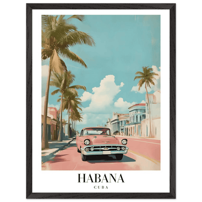 Habana Cuba Framed Poster – Vintage Pink Car Travel Art with Wooden Frame - Vibrantwalls