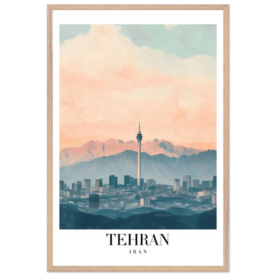Tehran Iran Framed Poster – Vintage Cityscape Wall Art with Soft Hues & Wooden Frame - Vibrantwalls