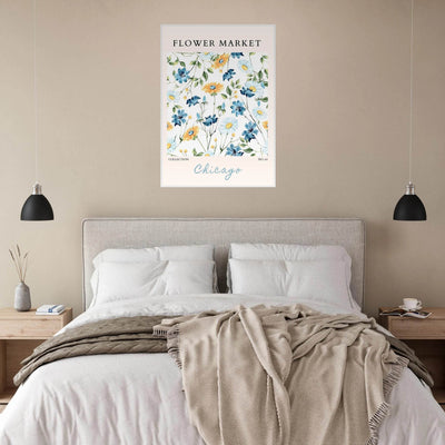 Flower Market Chicago Collection Framed Poster – Whimsical Blue & Yellow Floral Art Print | Ready-to-Hang - Vibrantwalls