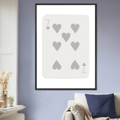 Minimalist Poker Card Print - Seven of Hearts - Mounted Eco-Friendly Framed Art, Custom Sizes & Finishes - Vibrantwalls