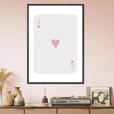 Minimalist Ace of Hearts Poker Card Print - Mounted Framed Poster Art, Eco-Friendly Wood Frame - Vibrantwalls