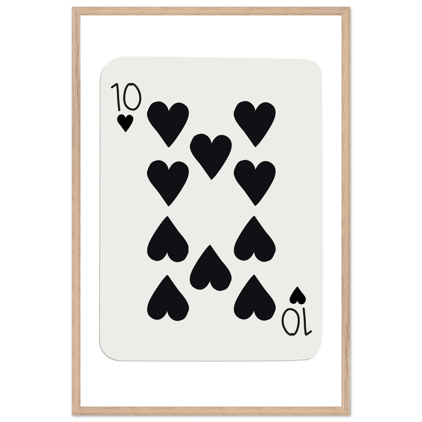 Minimalist Ten of Hearts Poker Card Print - Mounted Framed Poster Art, Eco-Friendly Wood Frame - Vibrantwalls